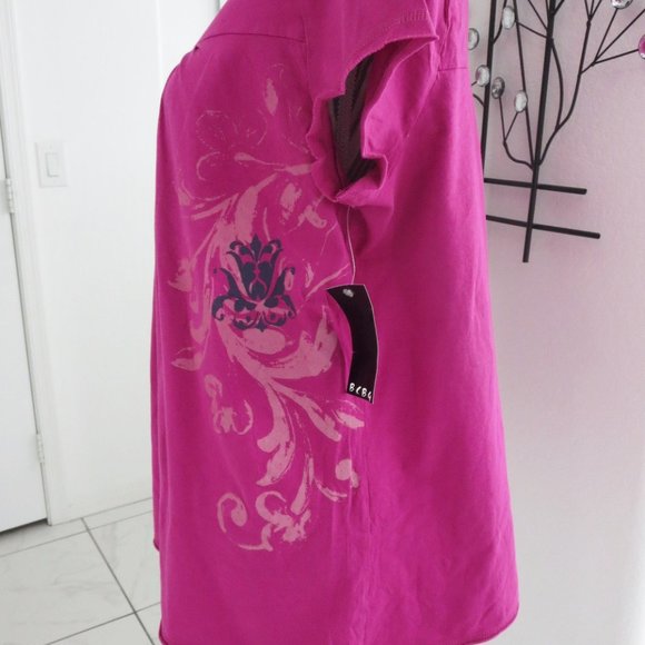 New BCBG Paris Tiger Lily Short Sleeve Top XL Fuchsia Pink Relaxed Fit - Picture 6 of 13